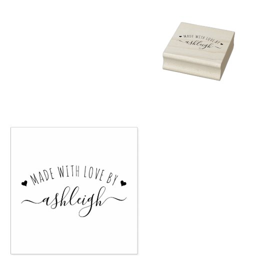 Tampons Encreurs Coeurs Et Script Fabriqués Avec Amour | Nom person (Tamponné)
