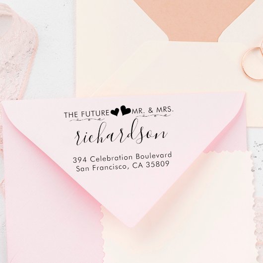 Tampons Encreurs Coeurs personnalisés et M. & Mme Mariage Adresse d