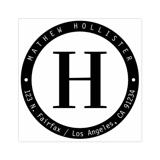 Tampons Encreurs Cool Cercle noir Monogramme Adresse de retour (Impression)