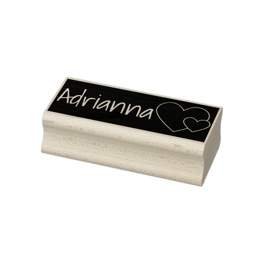 Tampons Encreurs Cool noir Rectangle 2 Coeurs Graphique Nom personn (Tampon)