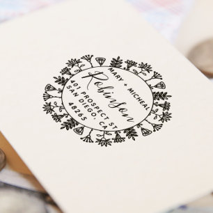 Tampons Encreurs Couple Mariage Adresse de retour Feuilles élégants