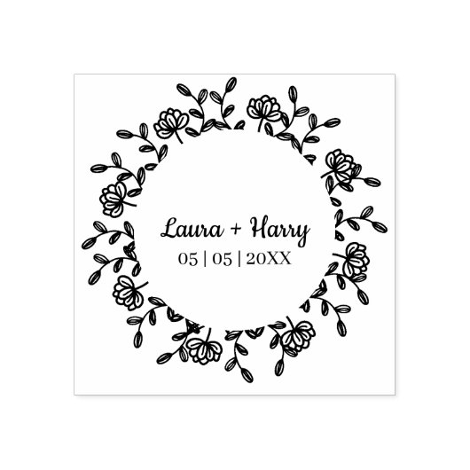 Tampons Encreurs Couronne avec Fleurs sauvages en noir pour Mariage (Impression)