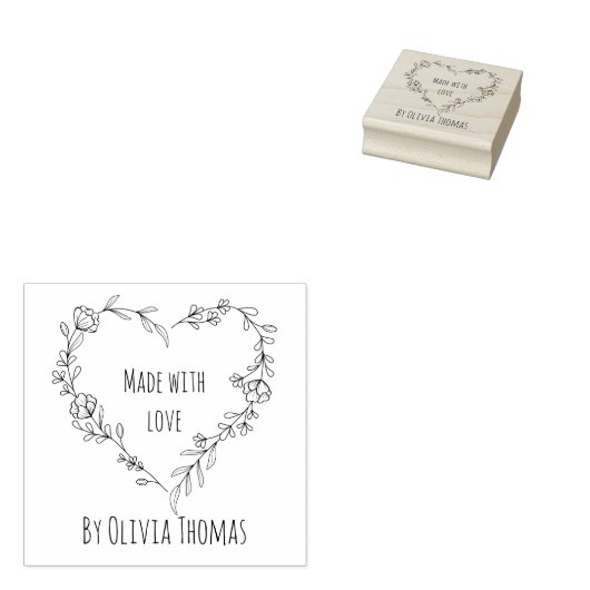 Tampons Encreurs Couronne de coeur florale personnalisée 'Fabriquée (Tamponné)