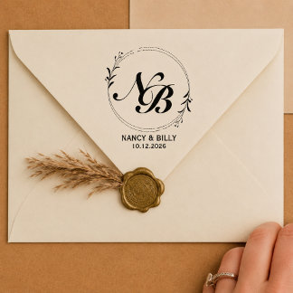Tampons Encreurs Couronne de monogramme de famille moderne en bois