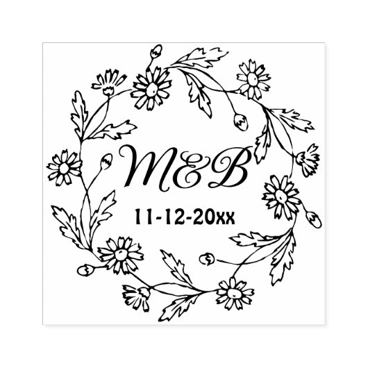 Tampons Encreurs Couronne florale rustique avec Mariage Monogrammes (Impression)
