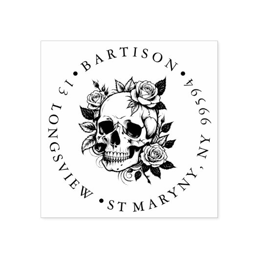 Tampons Encreurs Crâne aux roses ADRESSE EN BOIS POMPIER EN CAOUTCH (Impression)