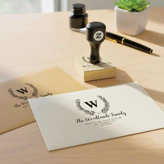 Tampons Encreurs Create Family Name, Rustic Monogram Return Address