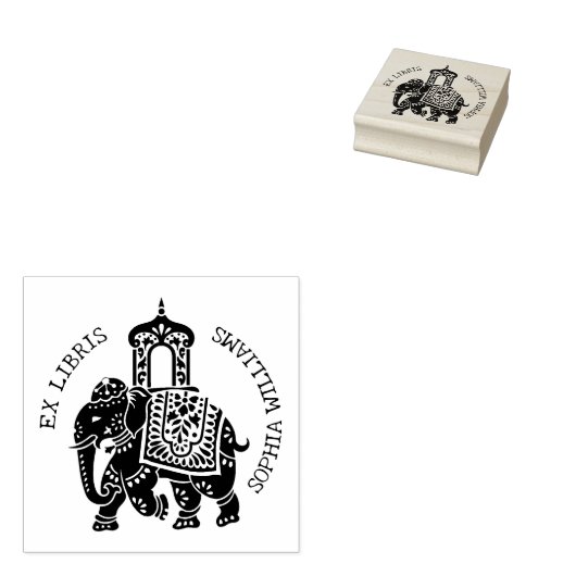 Tampons Encreurs Custom Ex Libris, Livre des éléphants indiens (Tamponné)