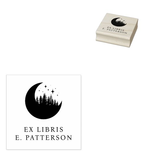 Tampons Encreurs Custom Moon Forest & Stars Ex Libris Boite (Tamponné)