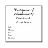 Tampons Encreurs Customizable Square Certificate of Authenticity (Impression)