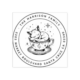 Tampons Encreurs Cute Baby Fox Curled up in Teacup Adresse de retou