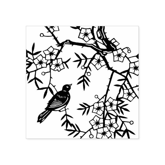 Tampons Encreurs Cute Black Bird Tree Branches Fleurs Berries (Impression)