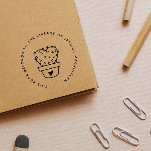 Tampons Encreurs Cute Cactus Coeur Nom Personnalisé Bibliothèque Li