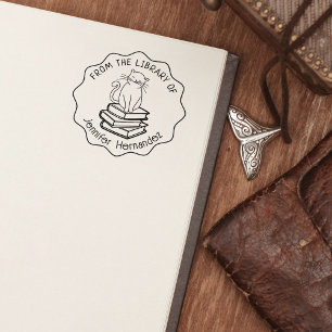 Tampons Encreurs Cute Cat and Books, From the Library Of,