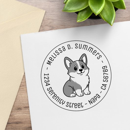 Tampons Encreurs Cute Corgi Dog Round Address