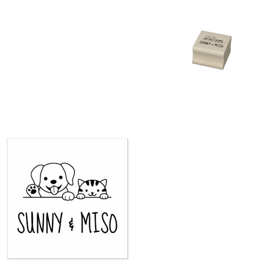 Tampons Encreurs Cute Dog and Tabby Cat Custom Names (Tamponné)