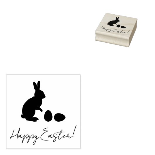 Tampons Encreurs Cute Easter Bunny And Eggs Happy Easter Text (Tamponné)