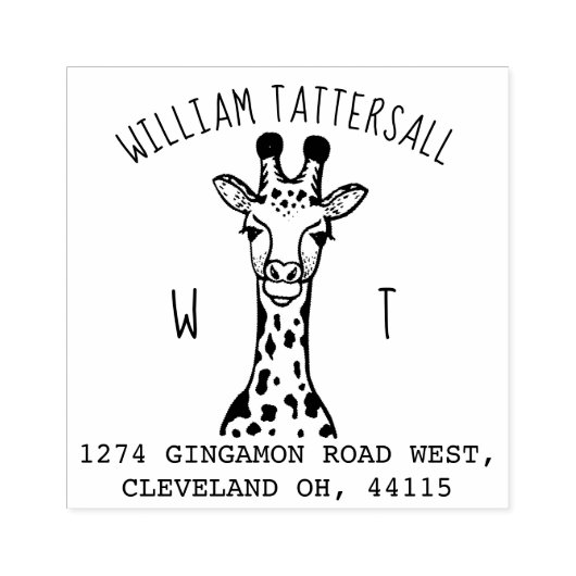Tampons Encreurs Cute Giraffe Animal Monogramme & Nom Adresse de re (Impression)