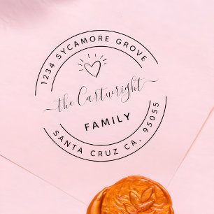 Tampons Encreurs Cute Heart & Elegant Script Family Return Adresse