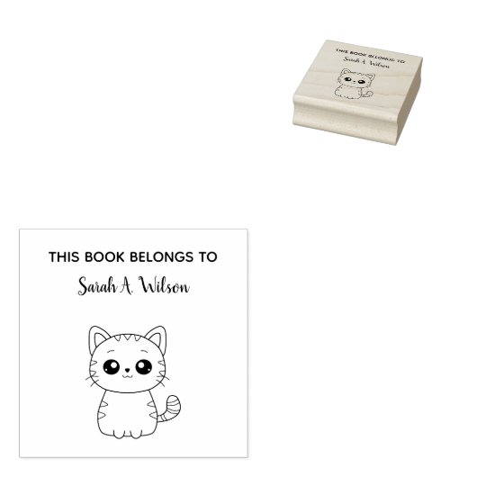 Tampons Encreurs Cute Kawaii Cat Book Belongs Personnalisent Bookpl (Tamponné)
