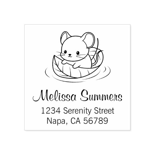 Tampons Encreurs Cute Little Mouse Leaf Boat Address (Impression)