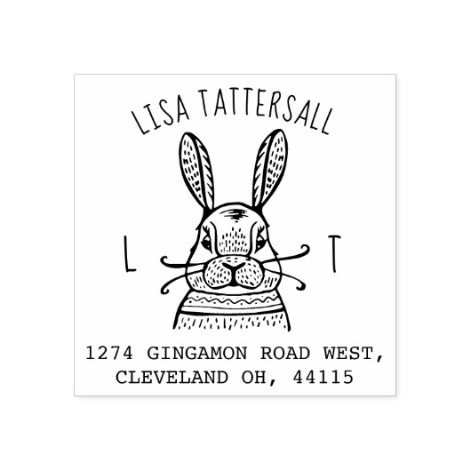Tampons Encreurs Cute Rabbit Animal Monogramme & Nom Adresse de ret (Impression)