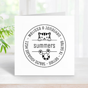 Tampons Encreurs Cute Tabby Cat Couple Family Adresse Ronde