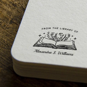 Tampons Encreurs De la bibliothèque de Votre Nom Livre Ouvert Fleur