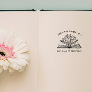 TAMPONS ENCREURS DE LA BIBLIOTHÈQUE DE VOTRE NOM OUVERT LIVRE FLEUR