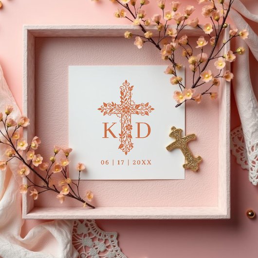 Tampons Encreurs Delicate Flourish Christian Cross Wedding Initials