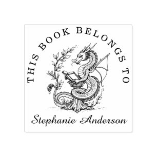 Tampons Encreurs Dragon Lecture d'une bibliothèque de livres Timbre