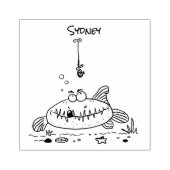 Tampons Encreurs Drôle gras affamé poisson vert dessin de pêche (Impression)