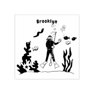 Tampons Encreurs Drôle plongeur et poisson mer créatures dessin ani