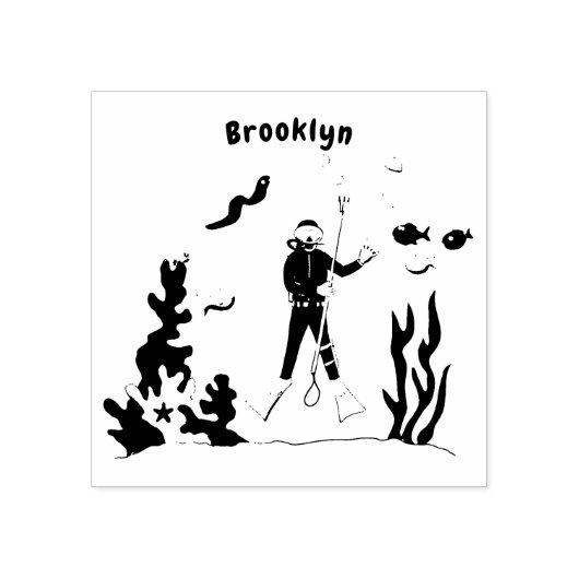 Tampons Encreurs Drôle plongeur et poisson mer créatures dessin ani (Impression)