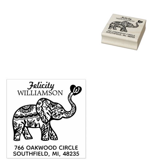 Tampons Encreurs Élégant coeur orné d'éléphant fleuri (Tamponné)