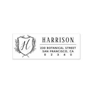 Tampons Encreurs Élégant Crest Monogramme Nom du script Adresse de 