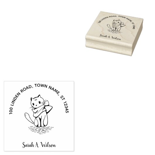 Tampons Encreurs Elegant Cute Chat Plaque Ex Libris Nom Adresse (Tamponné)