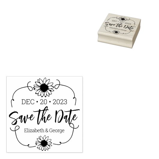 Tampons Encreurs Elegant Daisy Enregistrer la date Mariage (Tamponné)