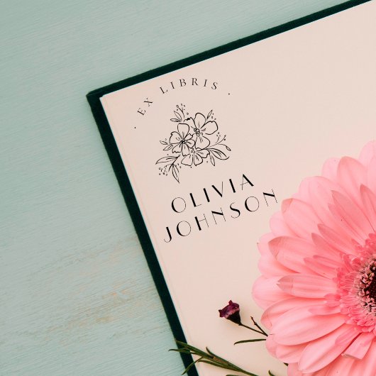 Tampons Encreurs Elegant Ex Libris Floral Moderne Dessiné à la Main