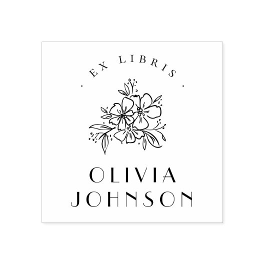 Tampons Encreurs Elegant Ex Libris Floral Moderne Dessiné à la Main (Impression)