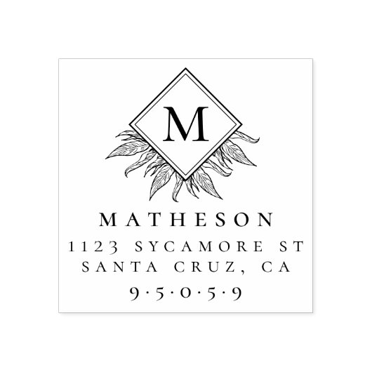 Tampons Encreurs Élégant Feuilles et famille Monogram Adresse de re (Impression)