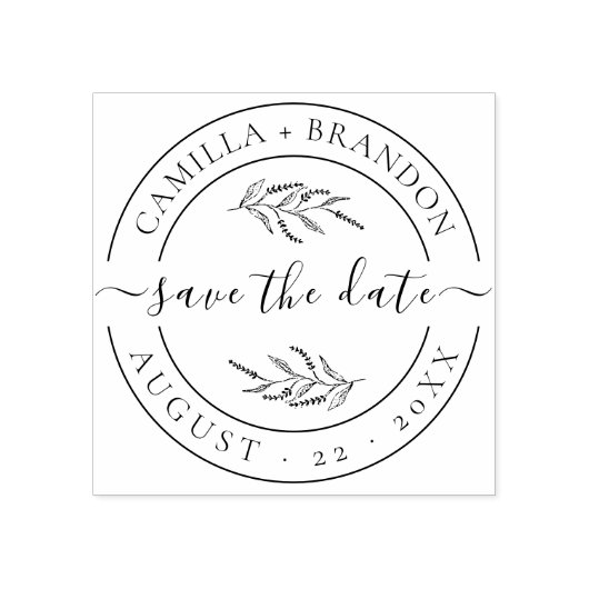 Tampons Encreurs Elégant Floral Round Enregistrer le Mariage de dat (Impression)