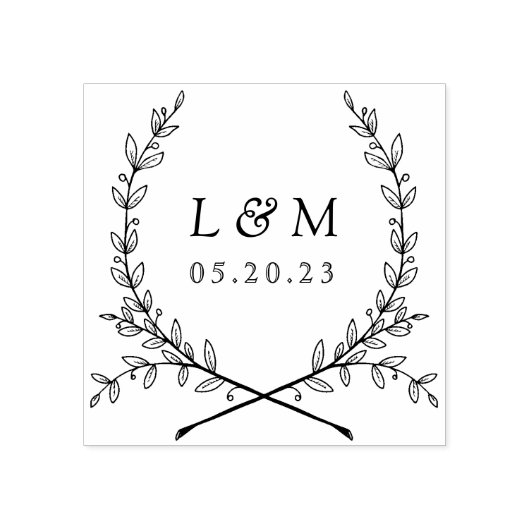 Tampons Encreurs Elegant Laurel Monogram Mariage Enregistrer la dat (Impression)