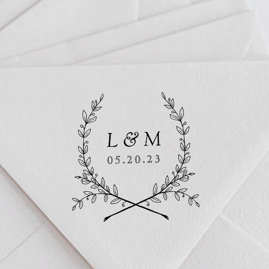 Tampons Encreurs Elegant Laurel Monogram Mariage Enregistrer la dat