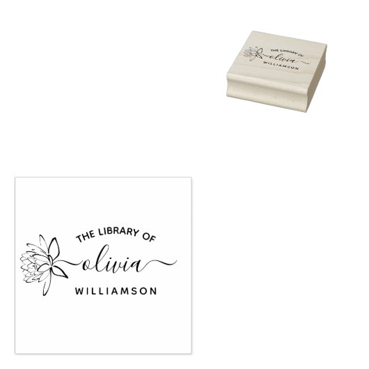 Tampons Encreurs Elegant Lotus Flower Elegant Custom Name Library (Tamponné)