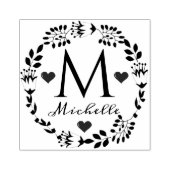 Tampons Encreurs Élégant monogramme de couronne fleurie Bois Art Ti (Impression)