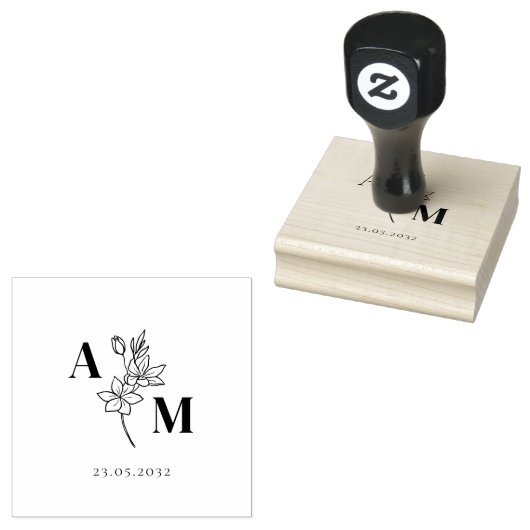 Tampons Encreurs Élégant, Monogramme, Fleur d'art linéaire, Mariage (Tamponné)