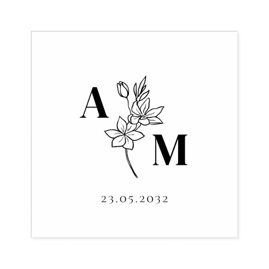 Tampons Encreurs Élégant, Monogramme, Fleur d'art linéaire, Mariage (Impression)
