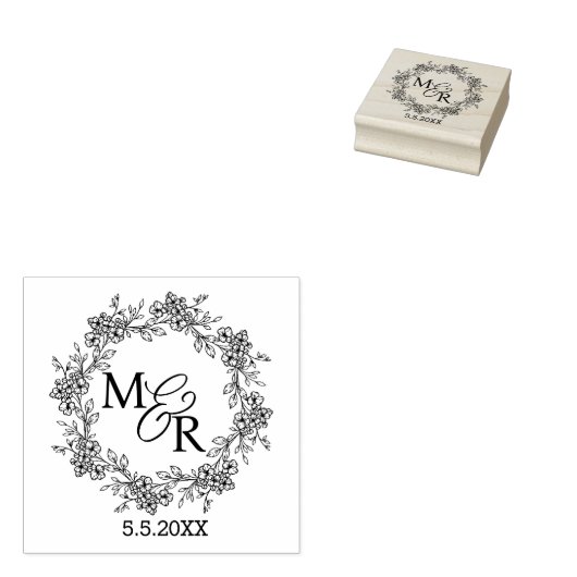 Tampons Encreurs élégant monogramme mariage botanique à fleurs élég (Tamponné)