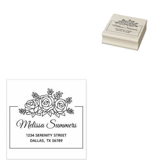 Tampons Encreurs Elégant Rose Fleurs Bouquet Adresse (Tamponné)